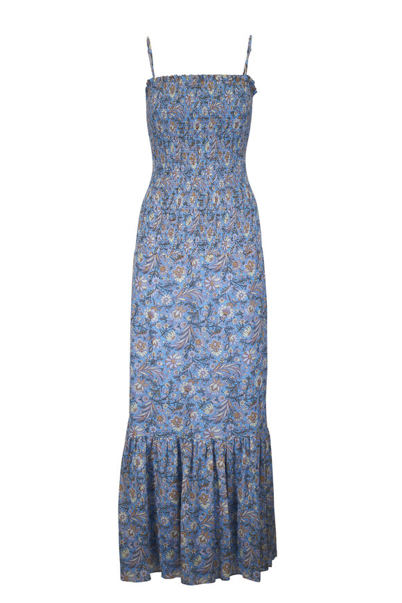 Veronica Beard Clem Blue Jay Multi Smocked Dress