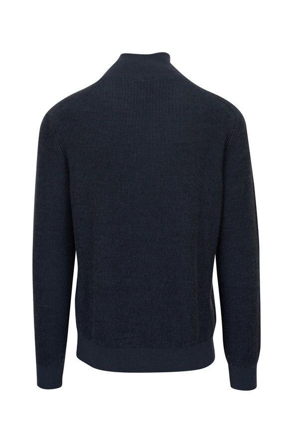Brioni - Navy Cashmere, Wool & Silk Quarter Zip Pullover 