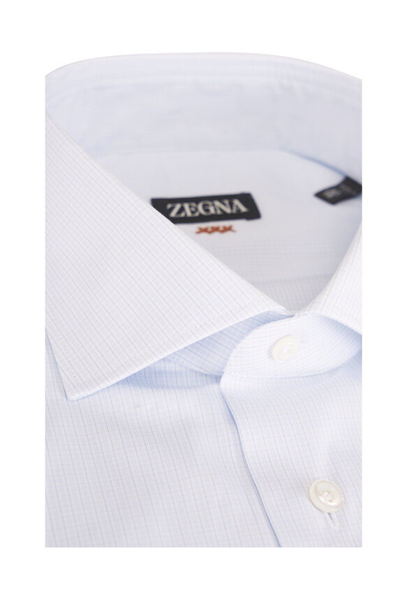 Zegna Blue Mini Check Cotton Dress Shirt - view 2