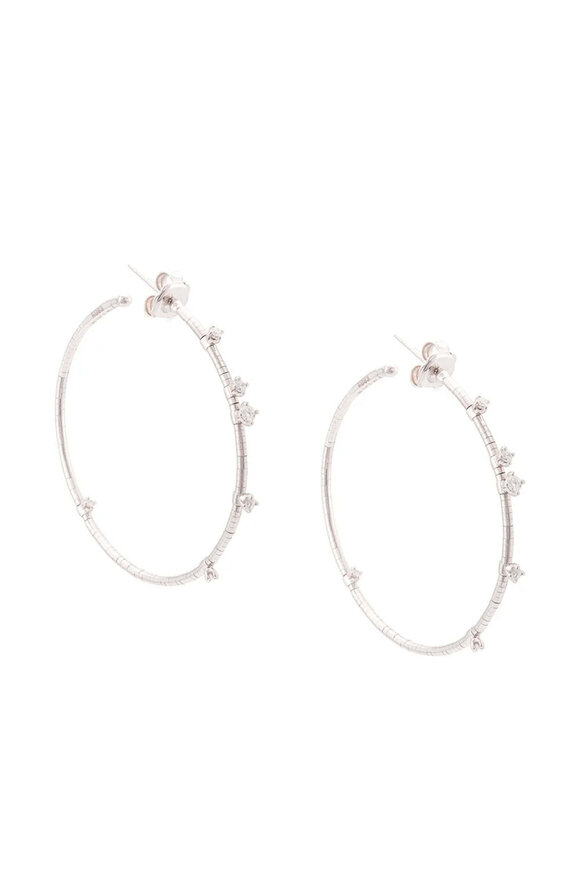 Mattia Cielo Medium White Gold Rugiada Diamond Hoop Earrings - view 1
