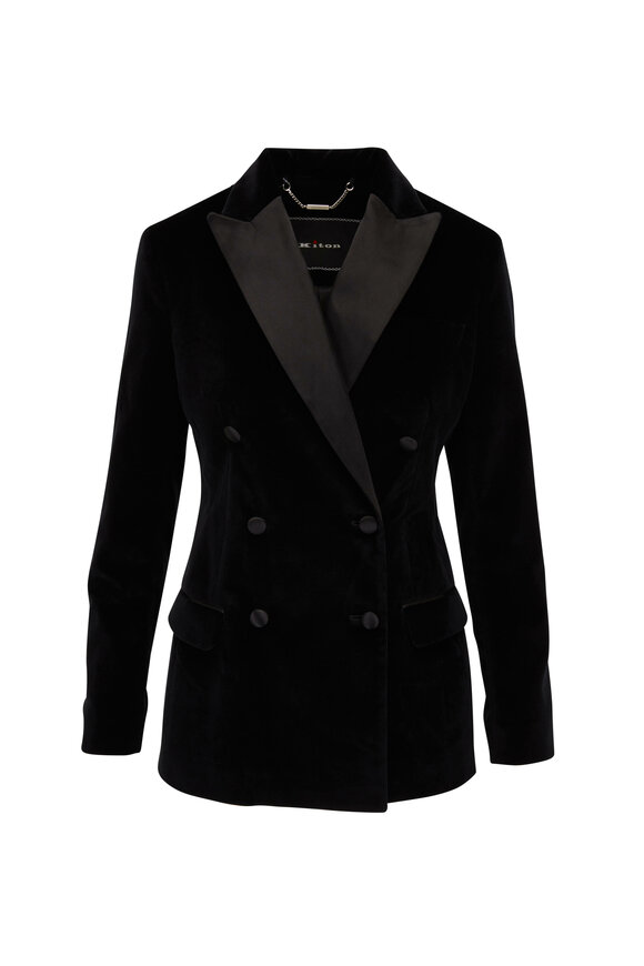 Kiton - Black Velvet Double-Breasted Tuxedo Jacket