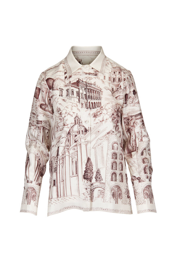 Rani Arabella Brown & White Italian print Silk Blouse - view 1