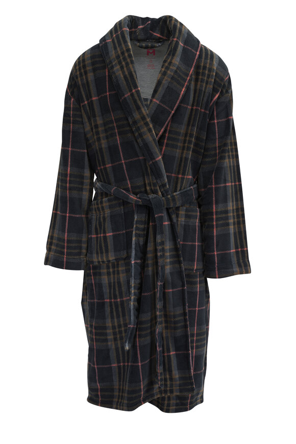 Majestic Charcoal Gray Plaid Fleece Robe