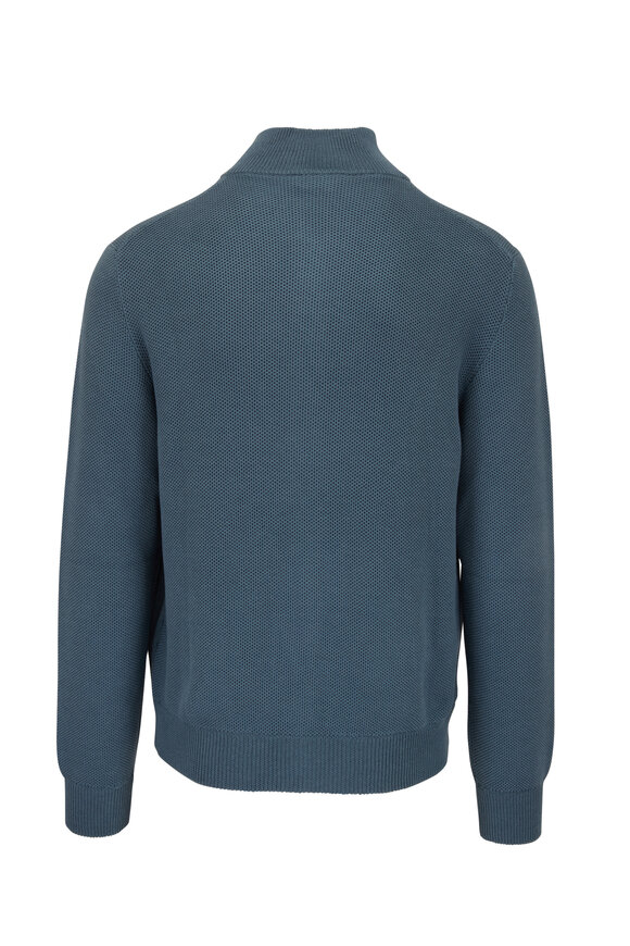 Ralph Lauren Purple Label - Isla Blue Mélange Silk & Cotton Full-Zip Sweater