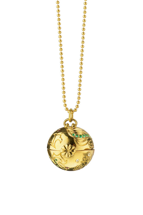 Monica Rich Kosann - Gold Ruby Emerald Diamond Venus Charm Necklace
