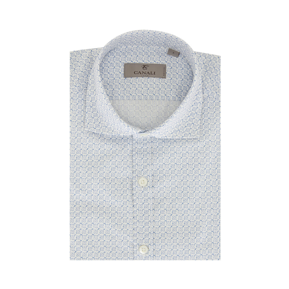 Canali - White & Blue Floral Cotton Sport Shirt