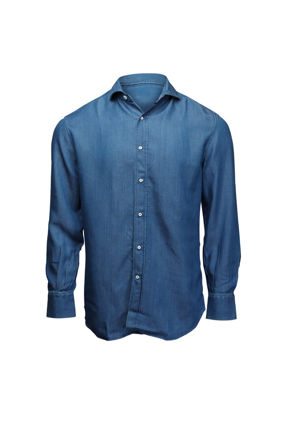 Tシャツ・カットソー BRUNELLO CUCINELLI SS25 Denim shirt (MR6834008 CEI28) Brunello Cucinelli Denim shirt - Light Blue - Men