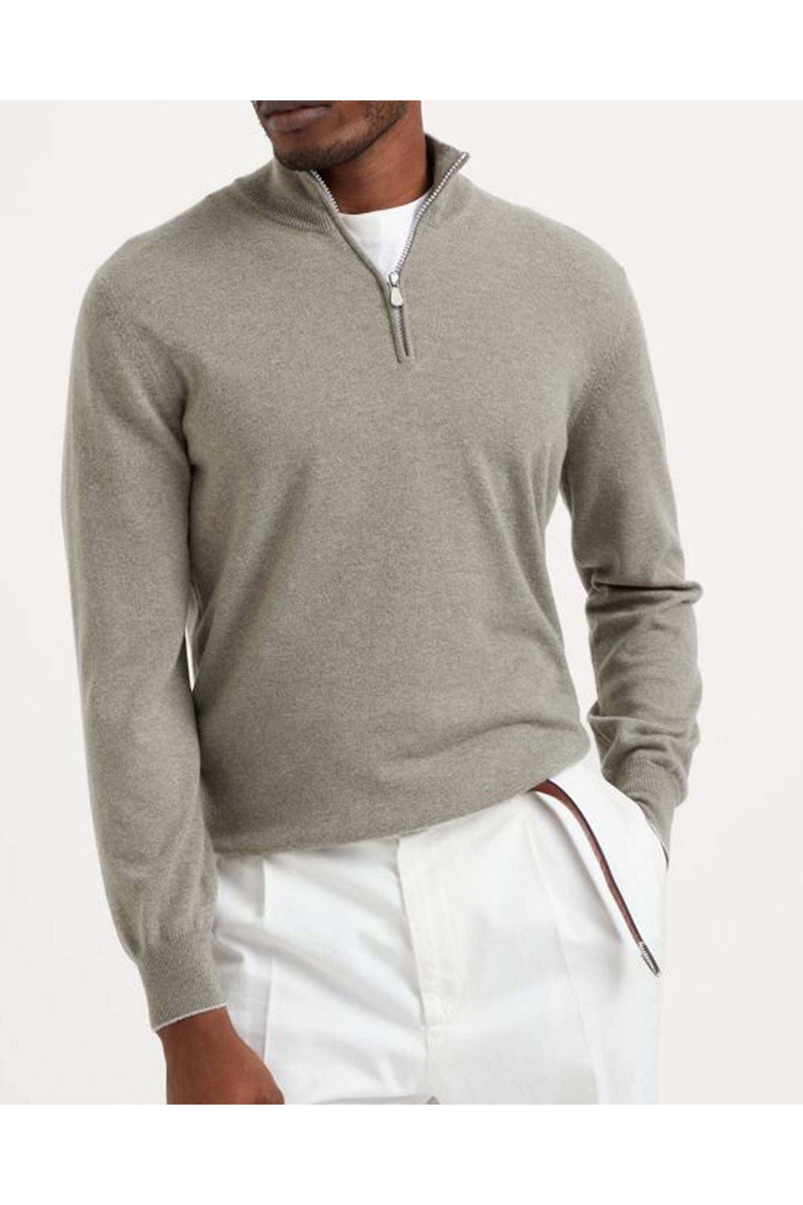 Brunello Cucinelli - Green Cashmere Quarter-Zip Sweater