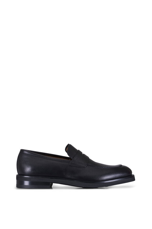 Ferragamo Stefano Hammered Nero Leather Penny Loafer - view 2