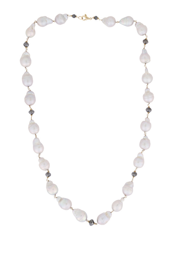 Cairo 14k Yellow Gold Black Diamond & Pearl Necklace
