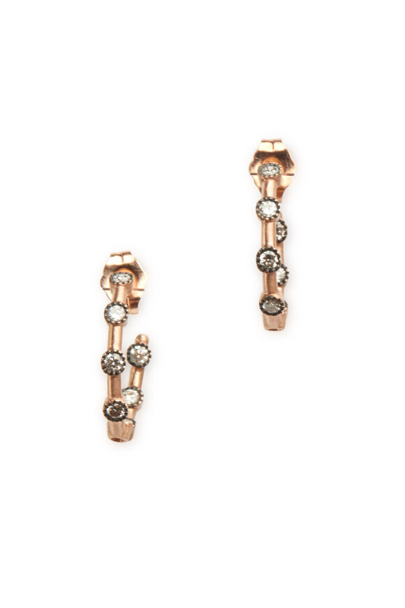 Sylva & Cie - Rose Gold Diamond Dot Hoop Earrings