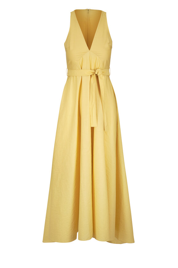 Brunello Cucinelli Belted Yellow Poplin Maxi Dress - view 1