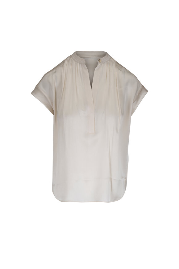 Vince Crème Silk Gathered Cap-Sleeve Blouse - view 1