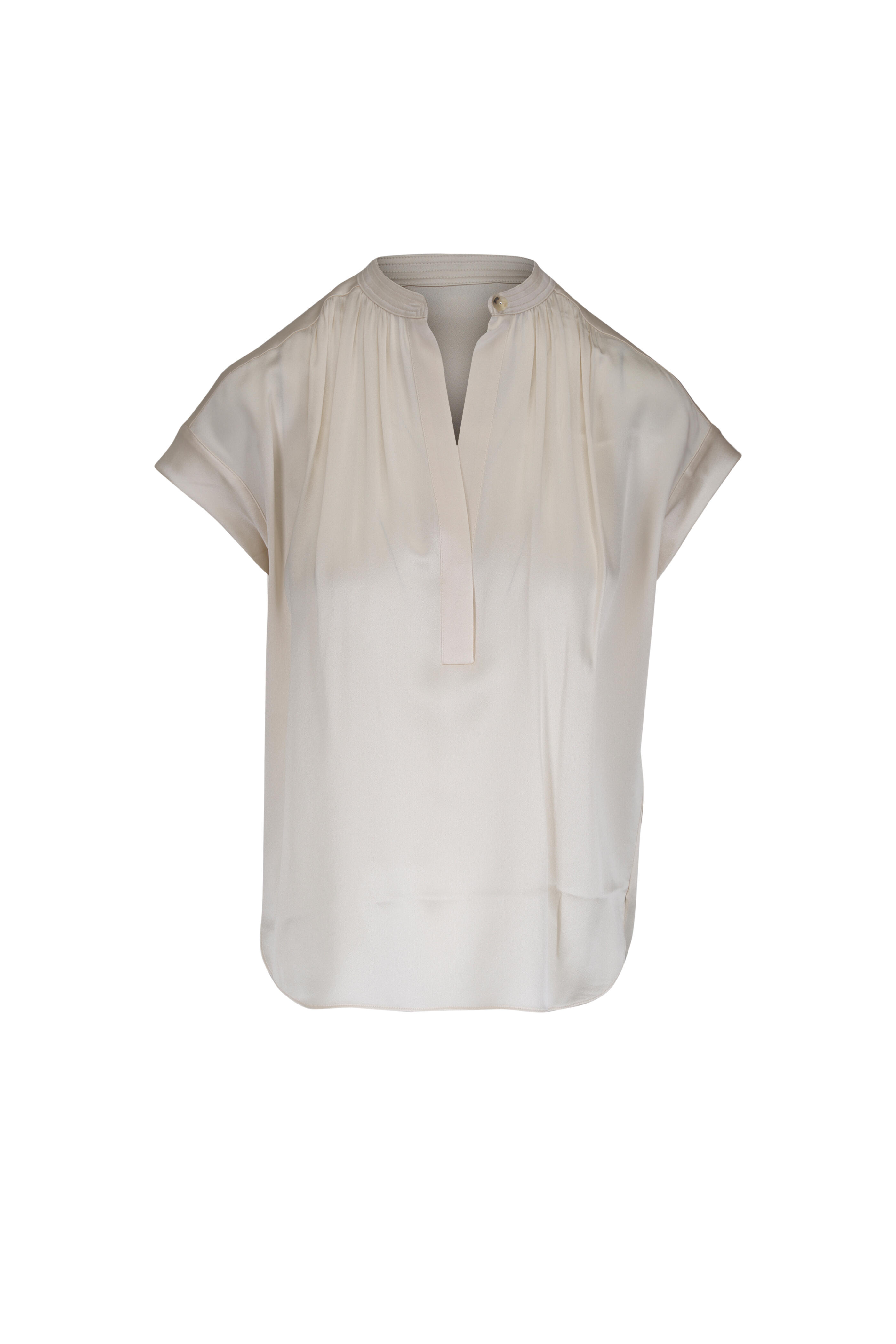 Vince - Crème Silk Gathered Cap-Sleeve Blouse