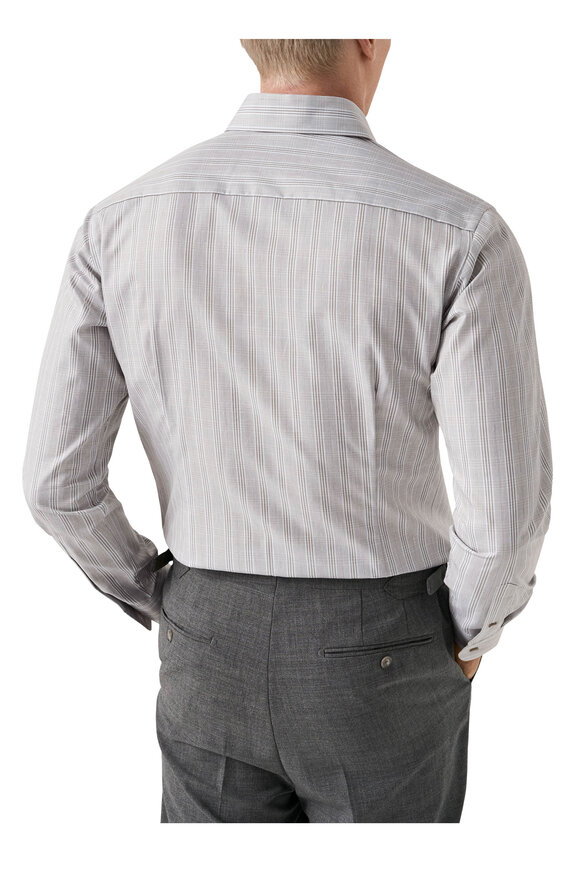 Eton Brown Check Cotton & Linen Dress Shirt - view 3