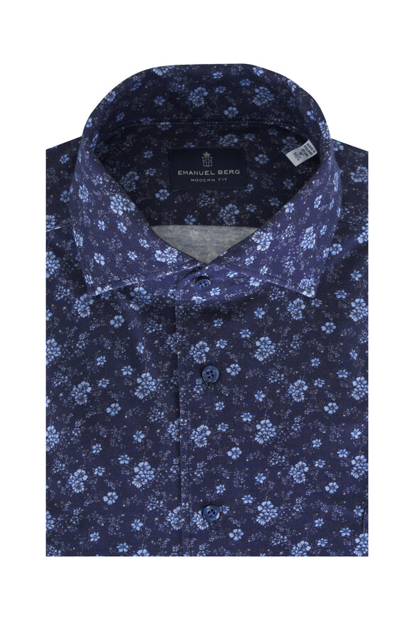 Emanuel Berg Pablo Navy Floral Print Jersey Sport Shirt - view 1