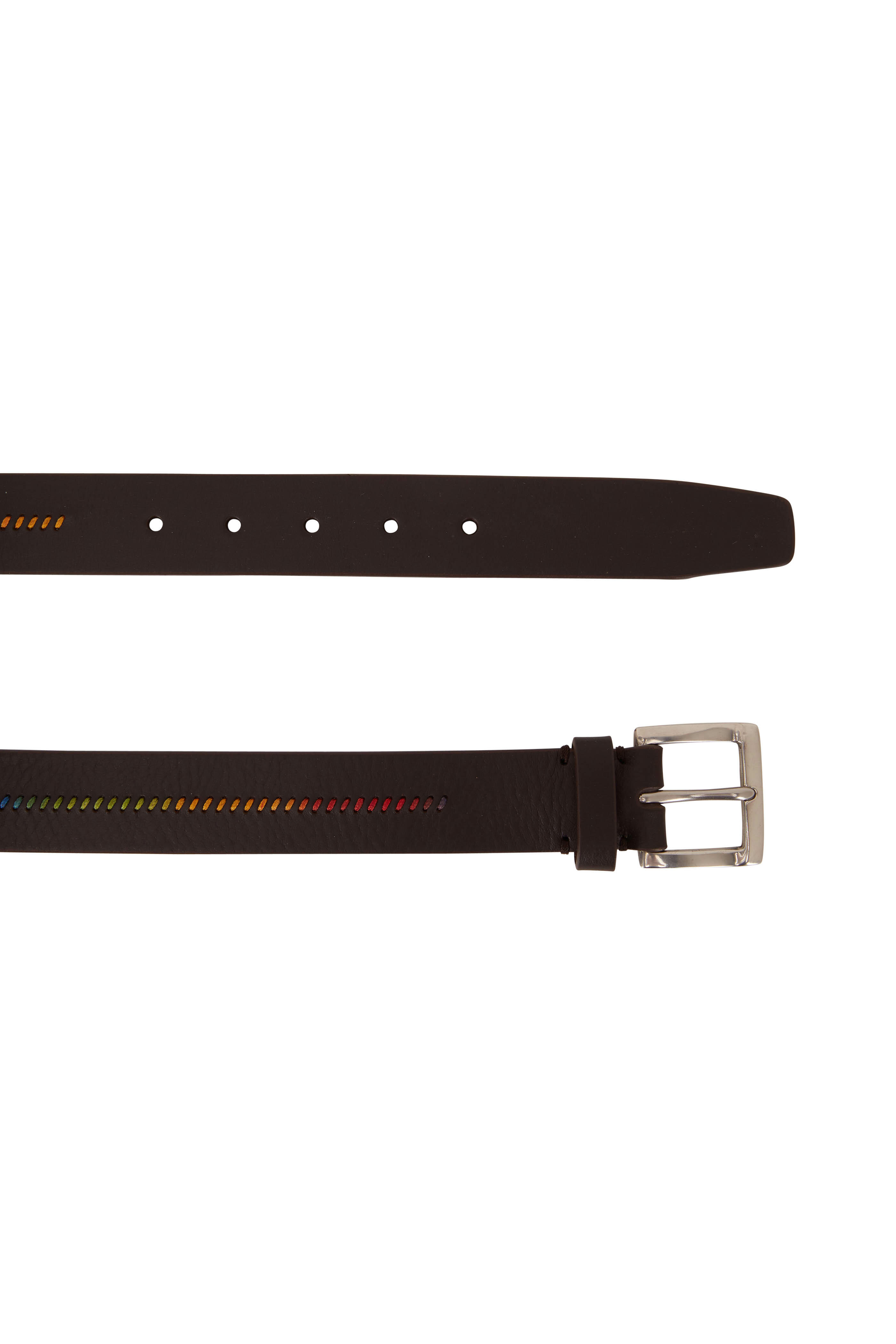Paul Smith - Brown Leather & Rainbow Thread Belt