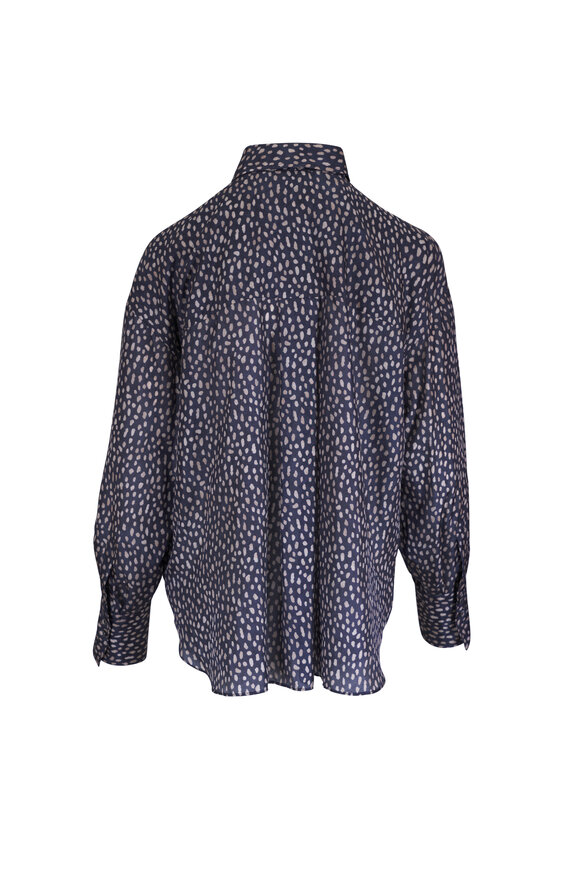 Brunello Cucinelli Navy Blue Pois Lier Silk Blouse - view 5