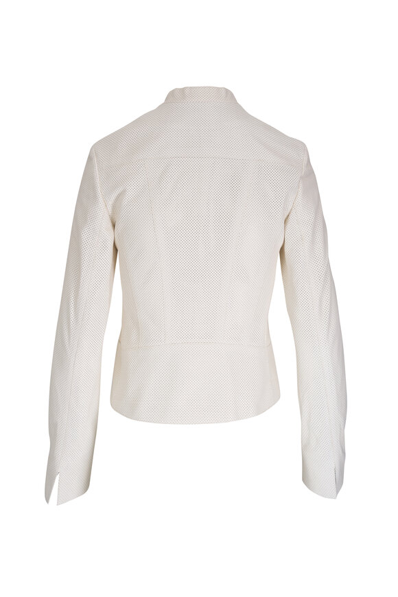 Akris Punto - Cream Perforated Leather Biker Jacket 