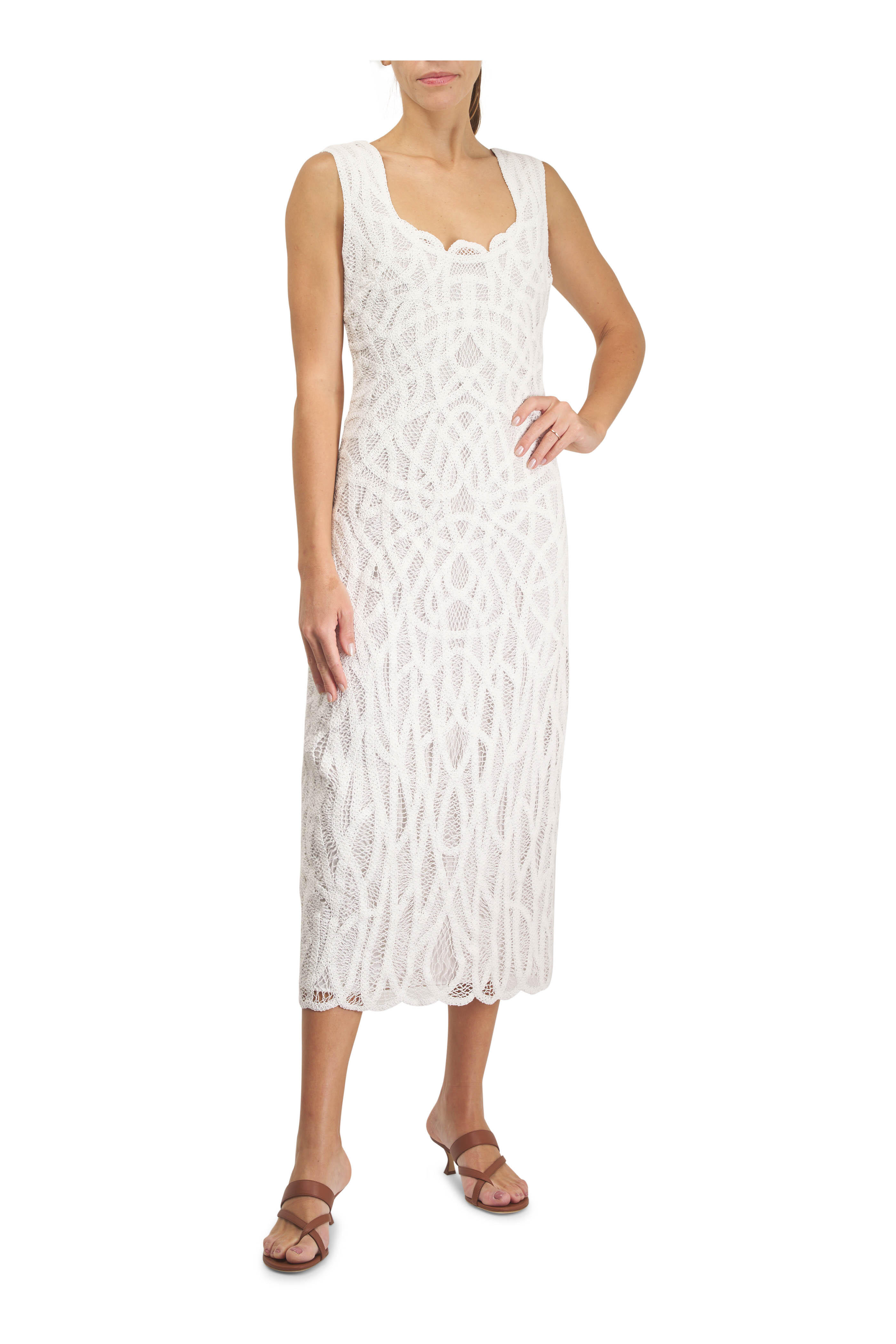 Simkhai - Leonora White Cotton Macrame Midi Dress