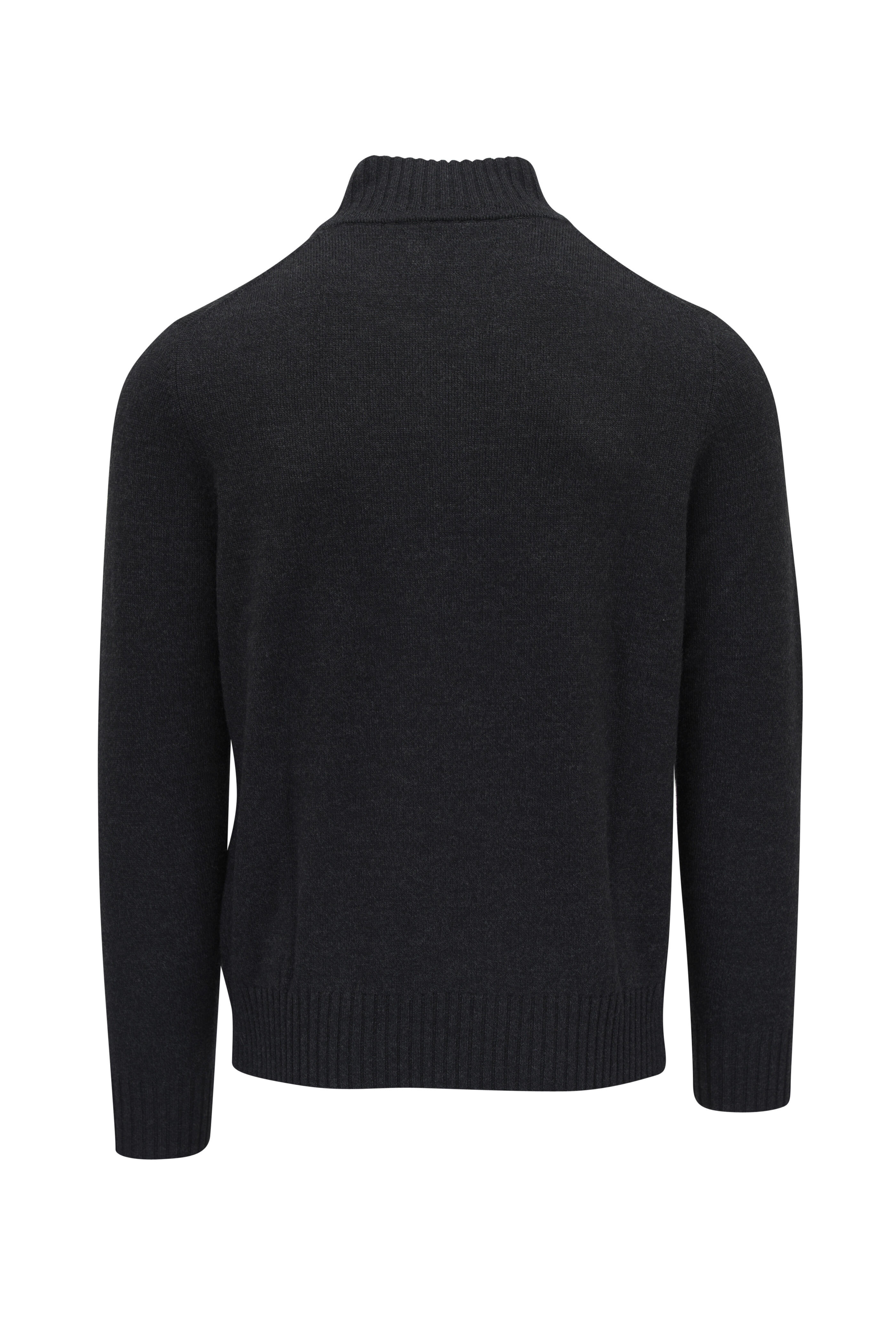 Patrick Assaraf - Black Merino Wool Mock Neck Cardigan