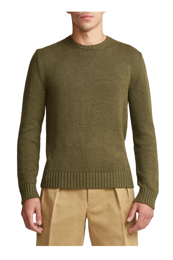 Ralph Lauren Purple Label - Olive Night Silk & Linen Crewneck Sweater