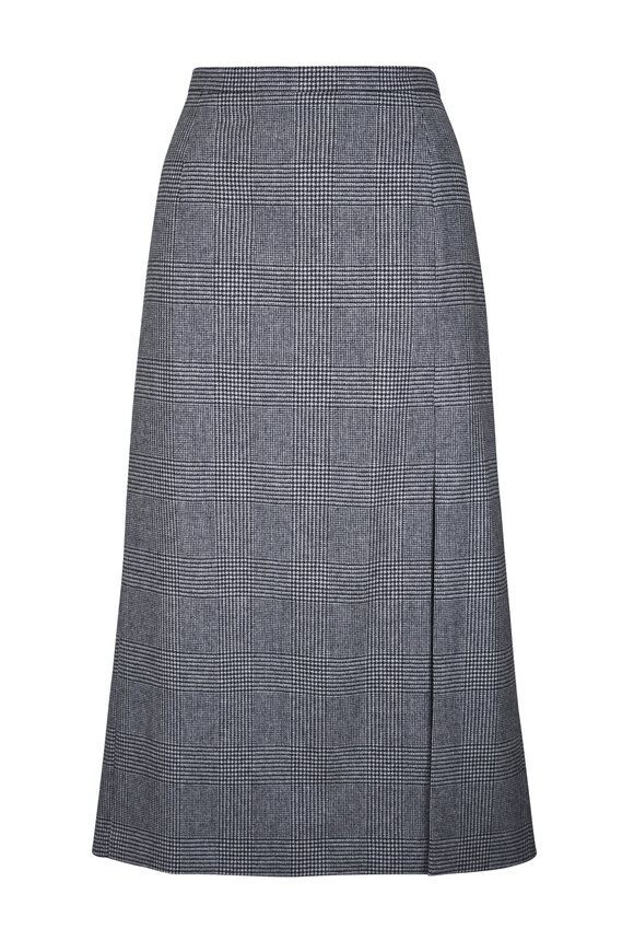 Michael Kors Collection Car Wash Black & Ivory Wool Flannel Midi Skirt - view 1