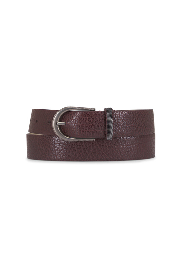 Brunello Cucinelli Burgundy Shiny Hammered Leather Belt - view 1