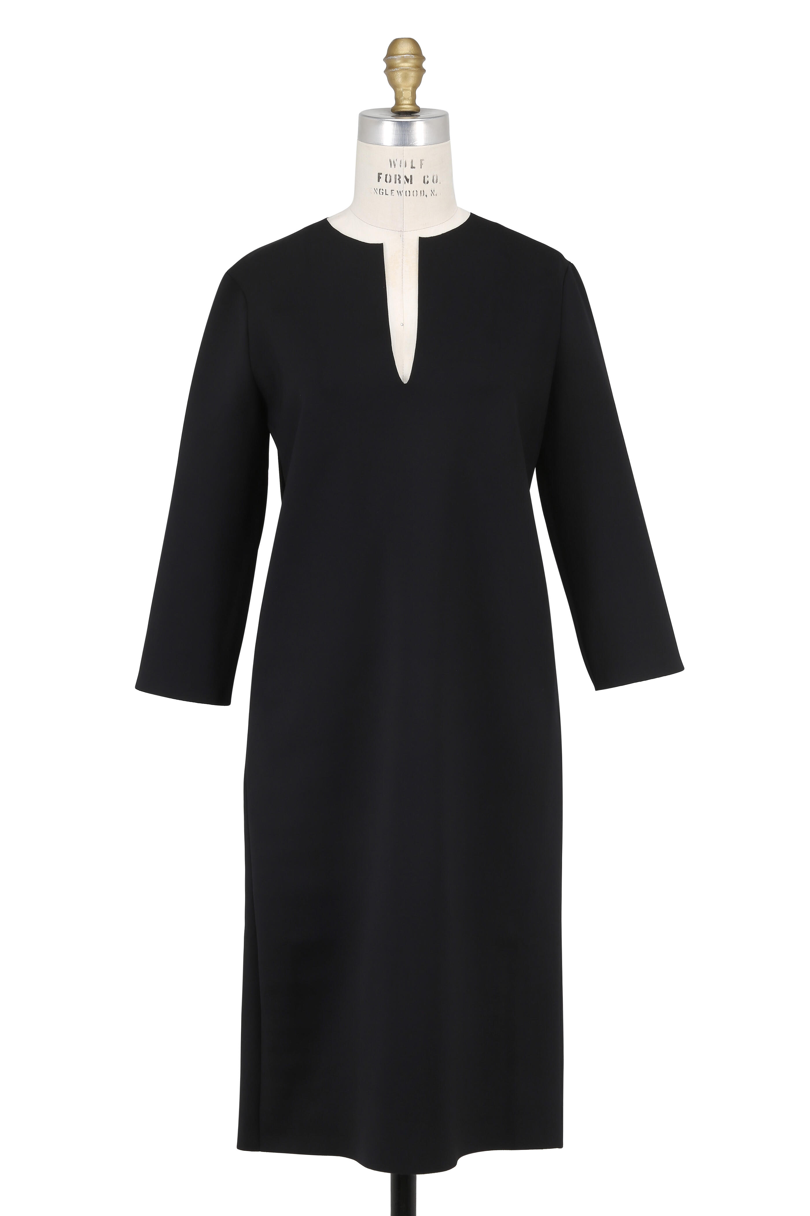 The Row - Selmac Black Split Neck Elbow Sleeve Dress The Row - Selmac Black Split Neck Elbow Sleeve Dress