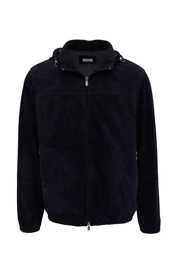 Brunello Cucinelli - Navy Suede Full Zip Coaches Jacket