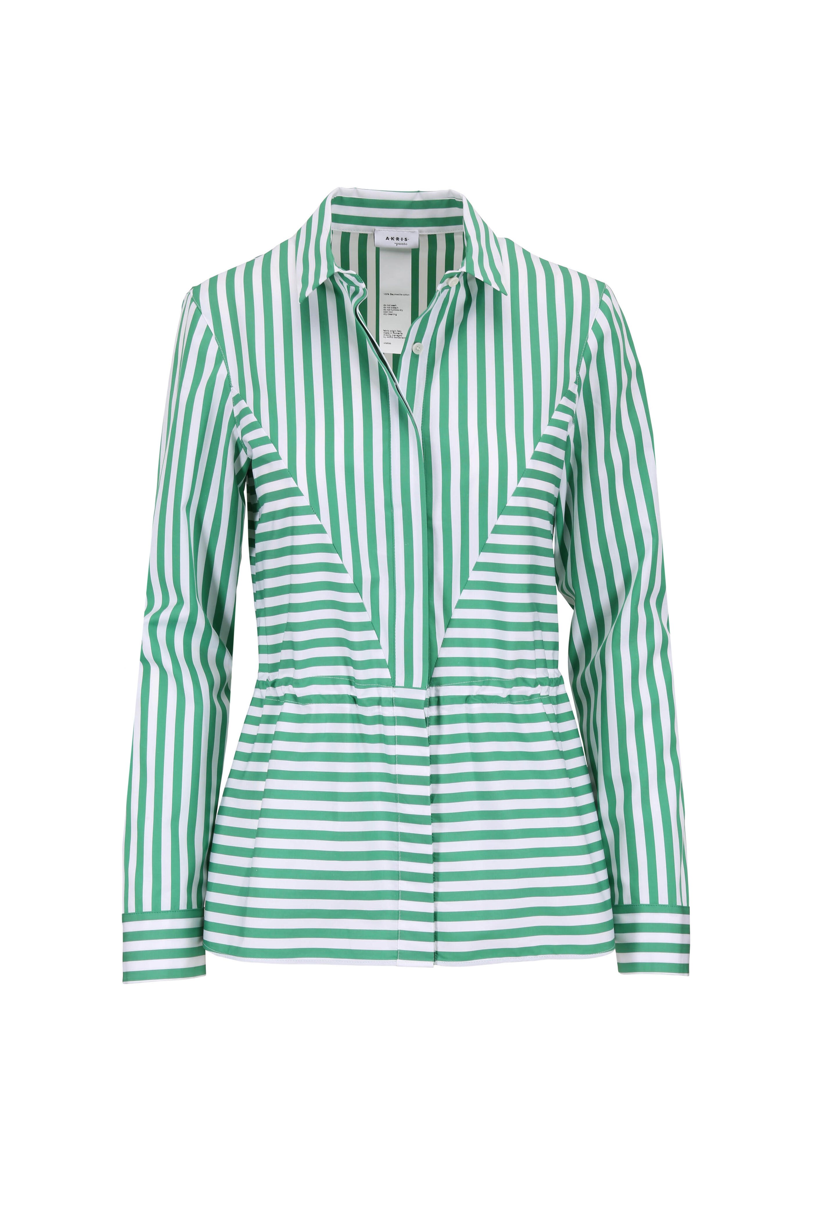 Akris Punto - Green & White Striped Drawstring Waist Blouse