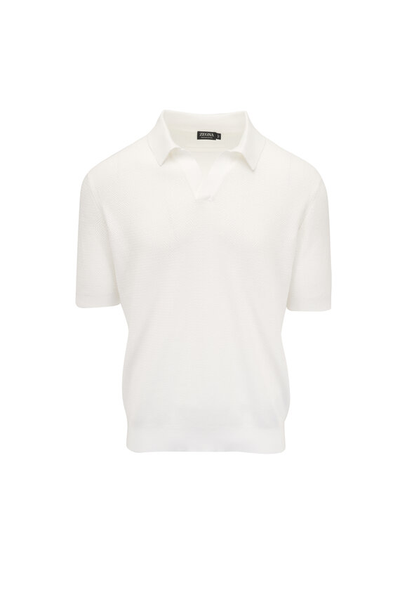 Zegna White Jacquard Johnny Collar Polo