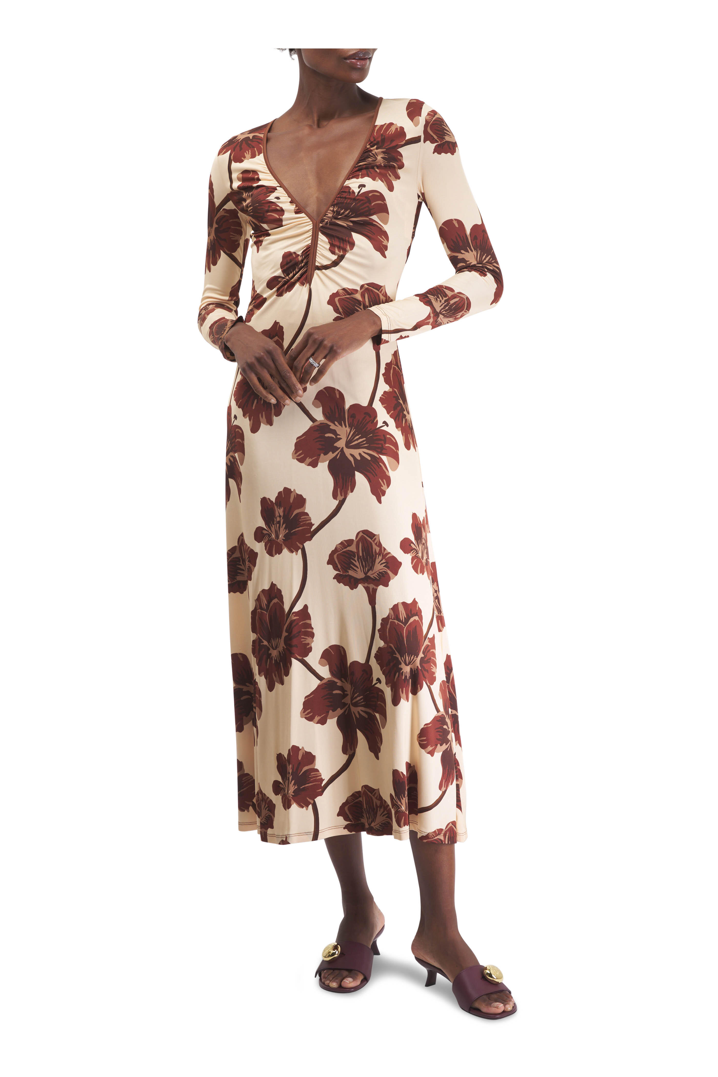 Johanna Ortiz - Alma Bordada Ecru & Brown Maxi Dress