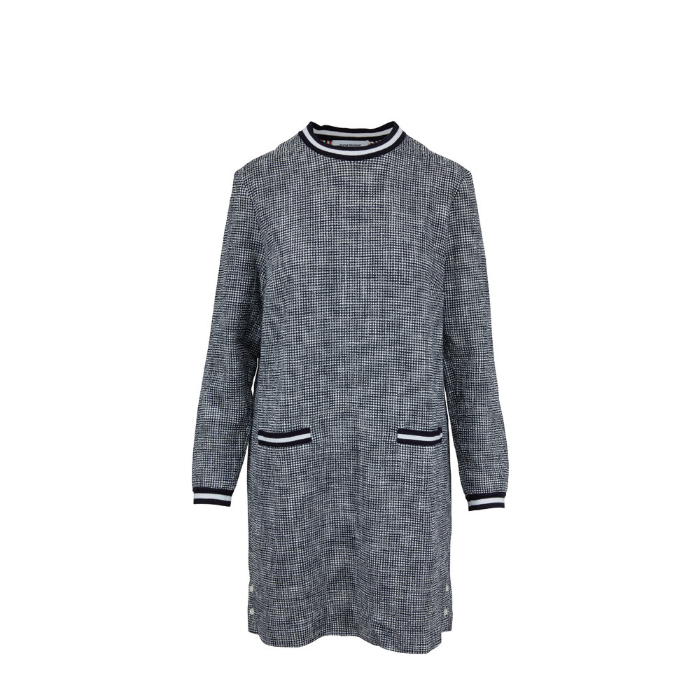 Thom Browne - Navy Tweed Long Sleeve Shift Dress