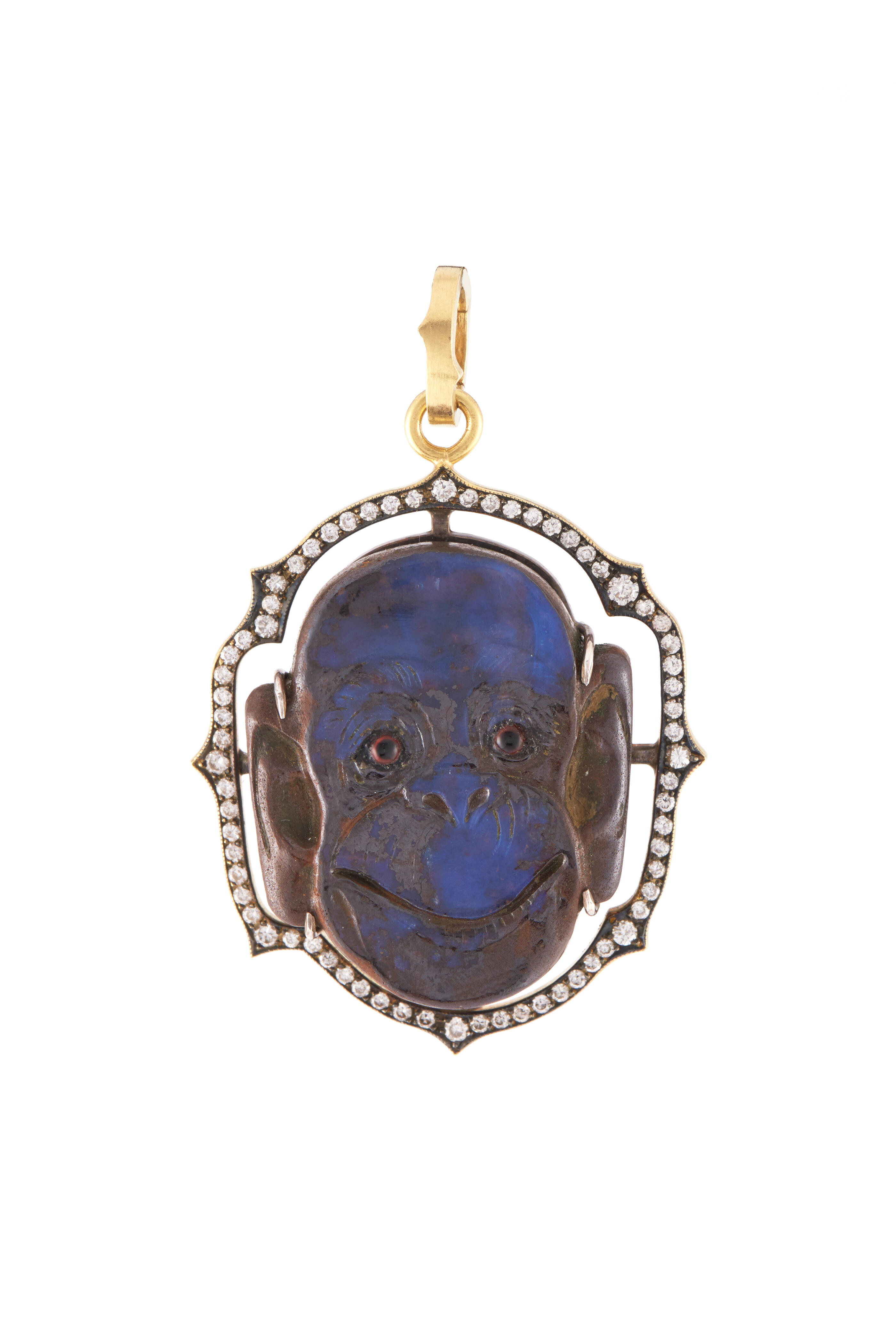 Sylva & Cie - 18k Yellow Gold Opal Carved Monkey Pendant - view 2