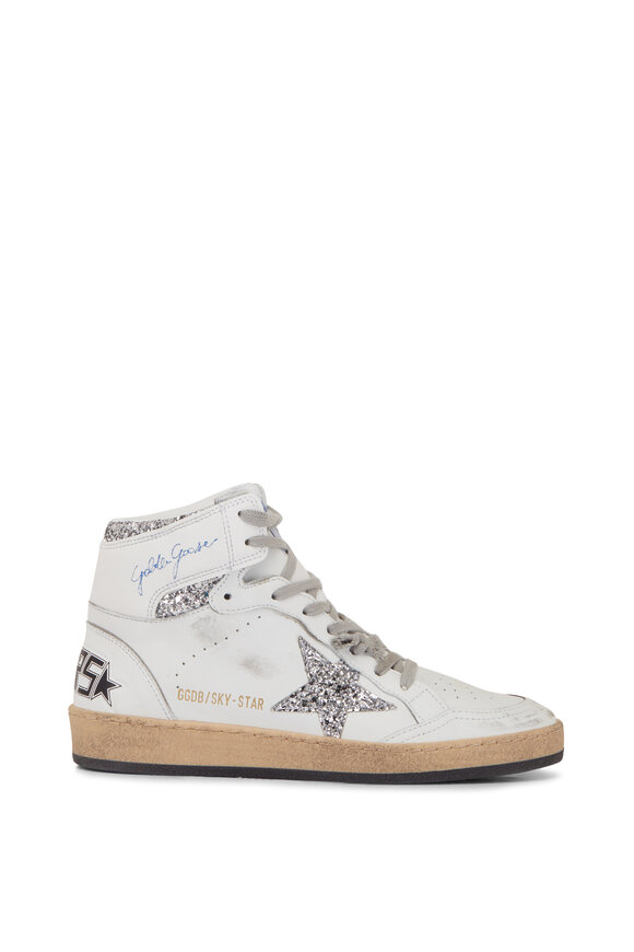 Golden Goose - Sky-Star White Leather & Glitter High-Top Sneaker