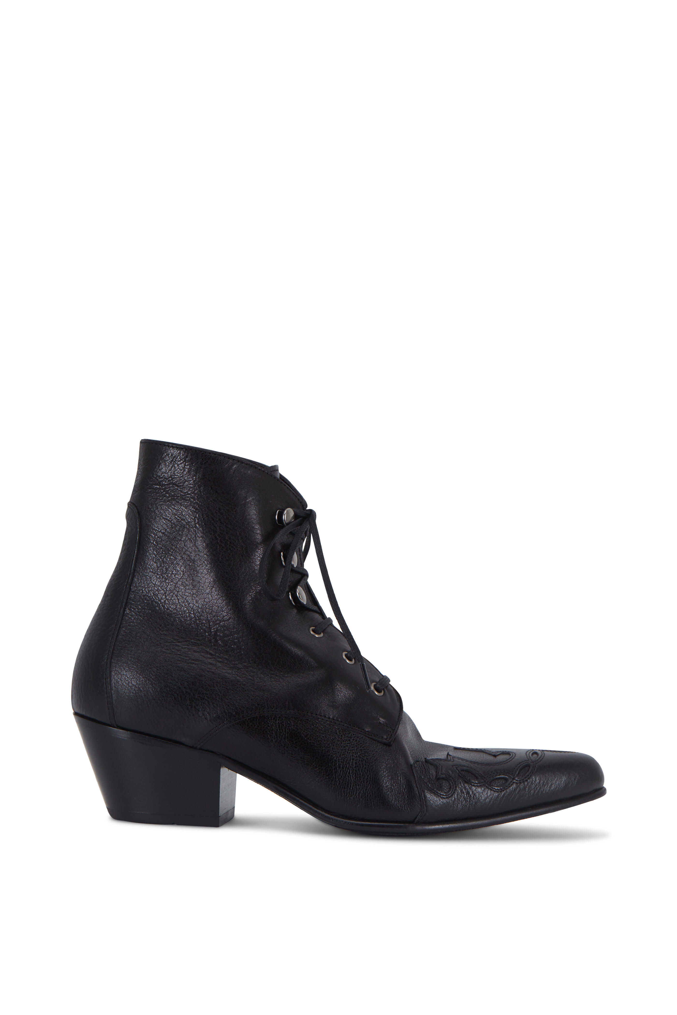 Saint Laurent - Susan Black Aged Leather Lace-Up Bootie, 60mm