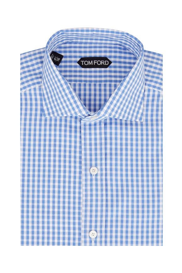 Tom Ford - Sky Blue Gingham Dress Shirt