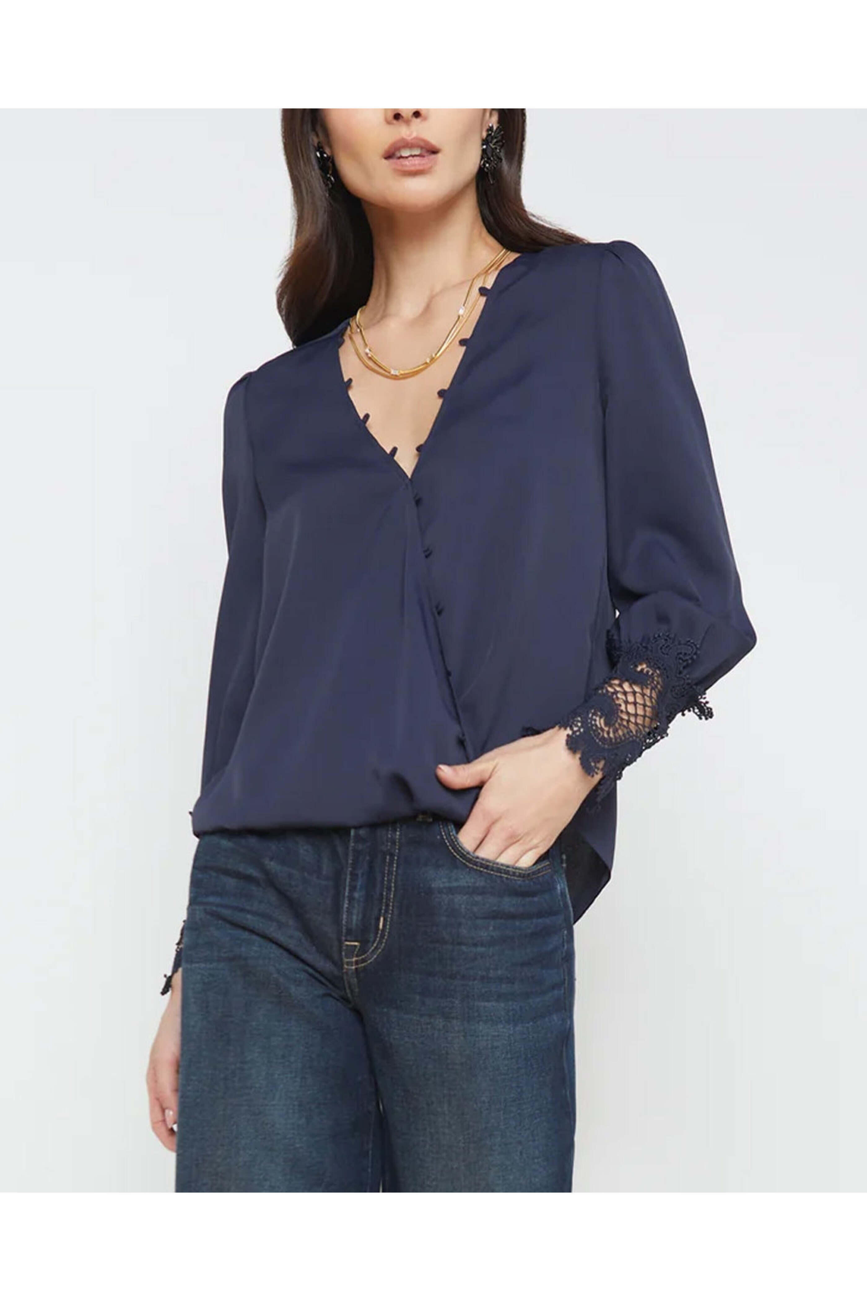 L'Agence - Midnight Lace Cuff Arti Blouse