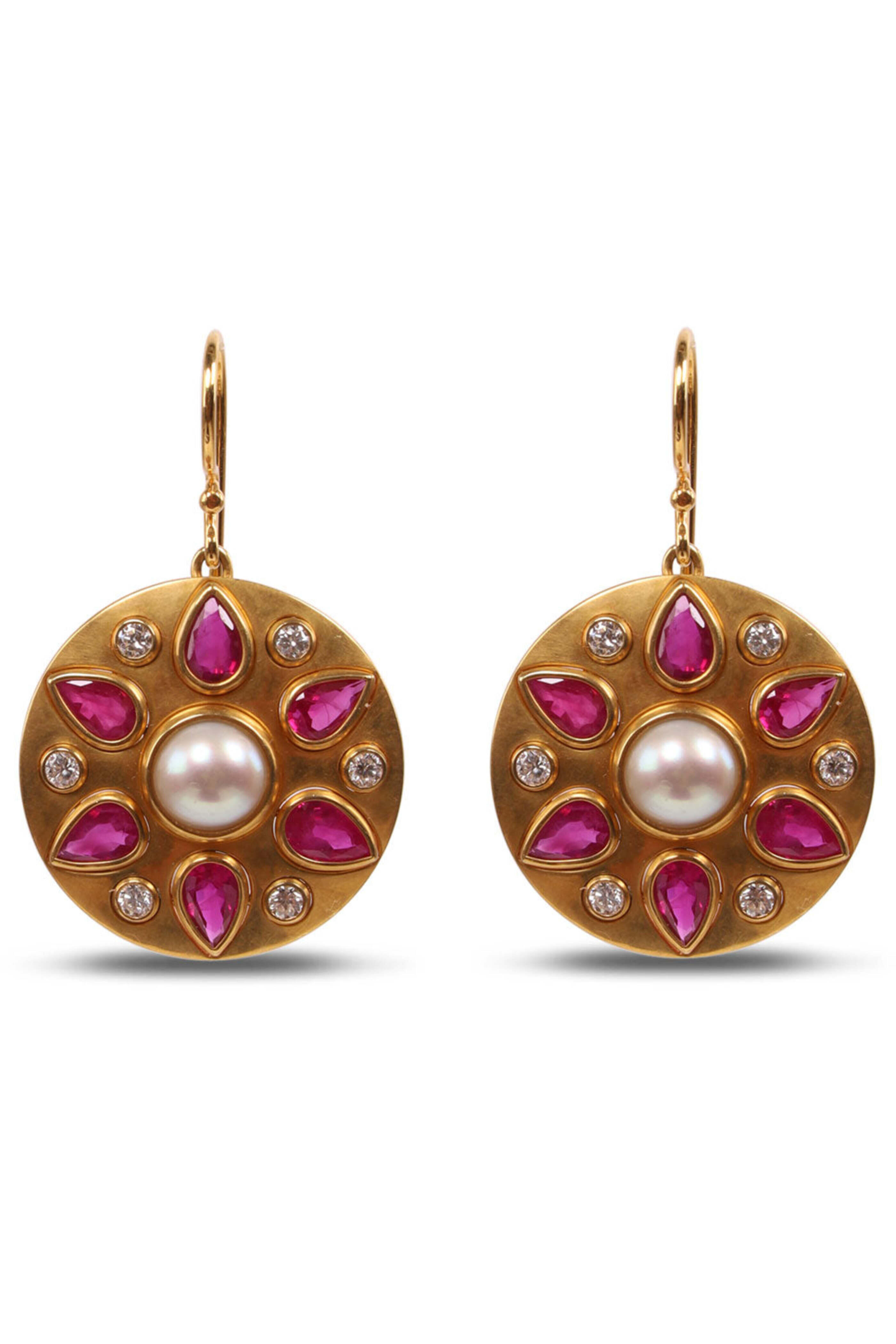 Darlene De Sedle - Ruby and Pearl Disk Earrings | Mitchell Stores