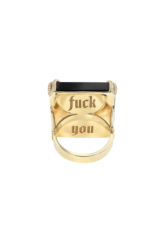 Dru - Yellow Gold Black Onyx Love Ring