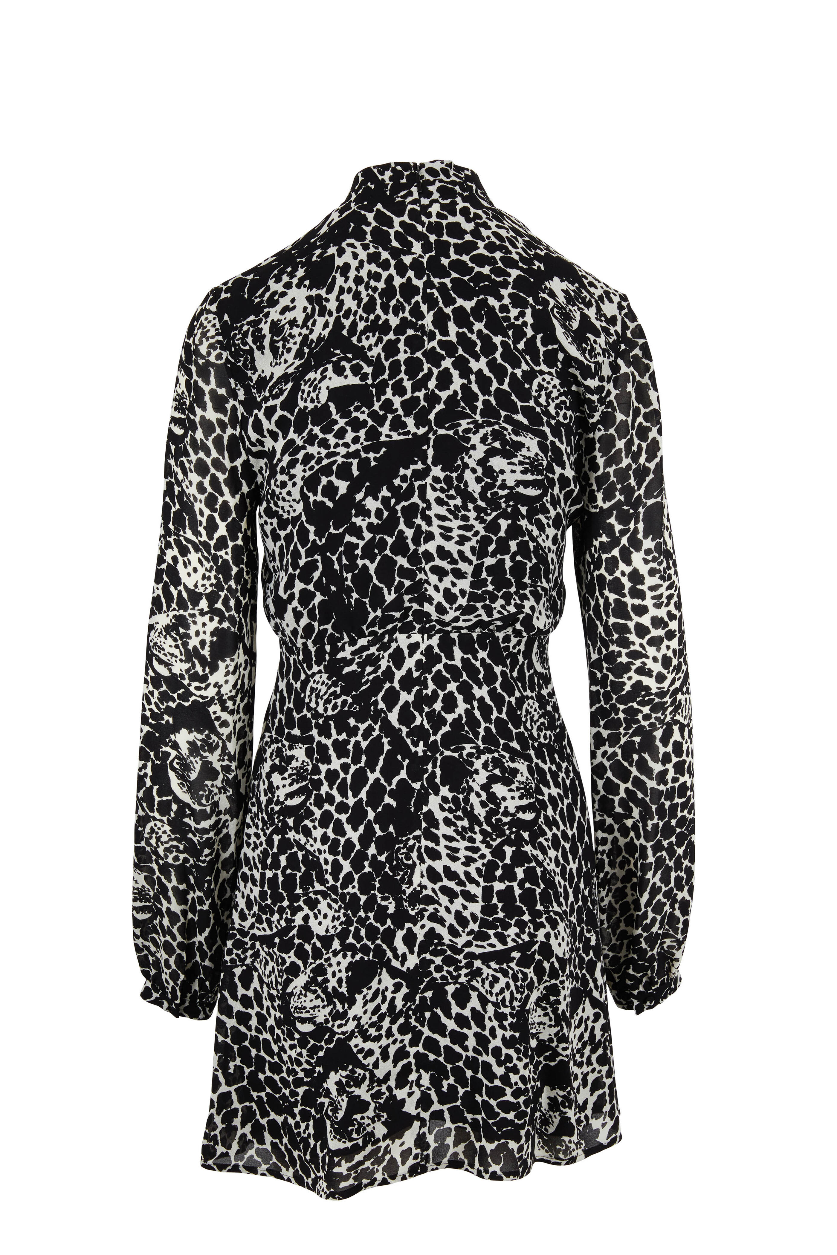 Saint Laurent - Black & White Lavallière Leopard Head Print Dress