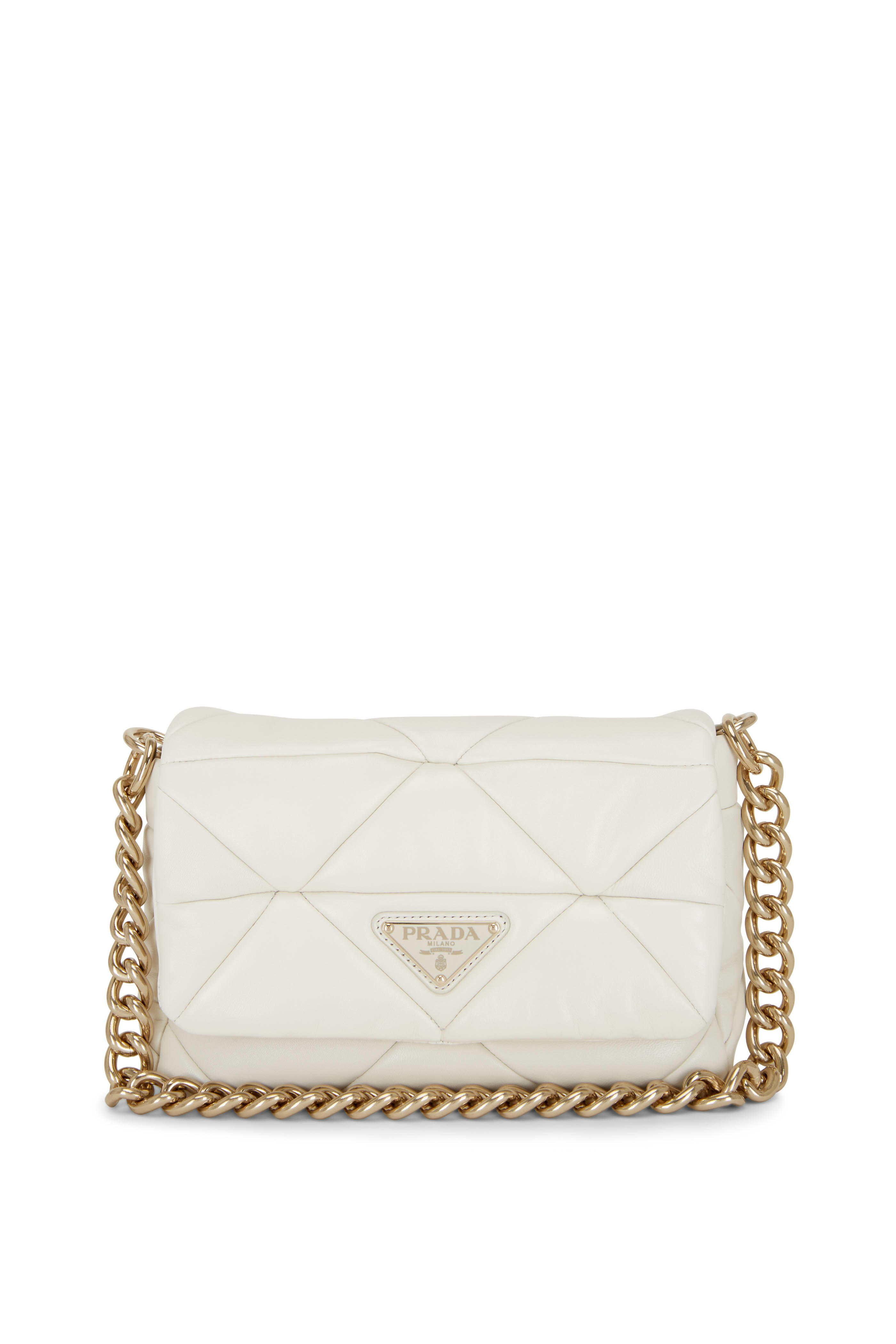 Prada White Quilted Wallet Chain Bag
