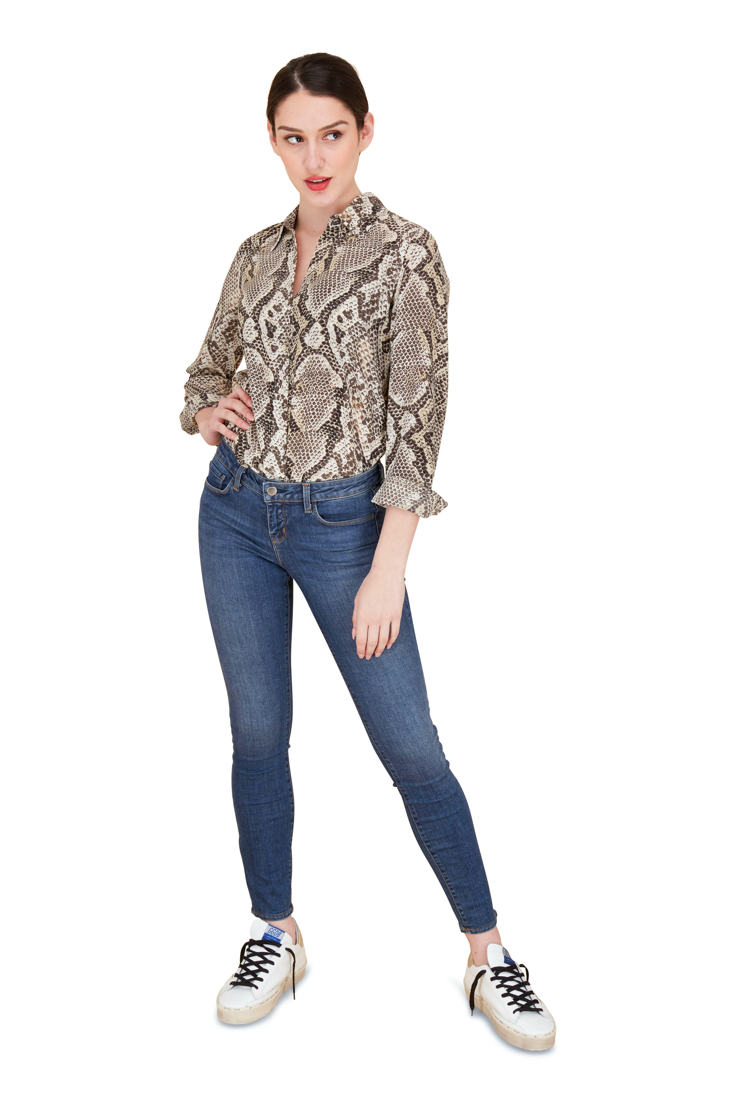 L'Agence - Nina Silk Natural Python Print Blouse