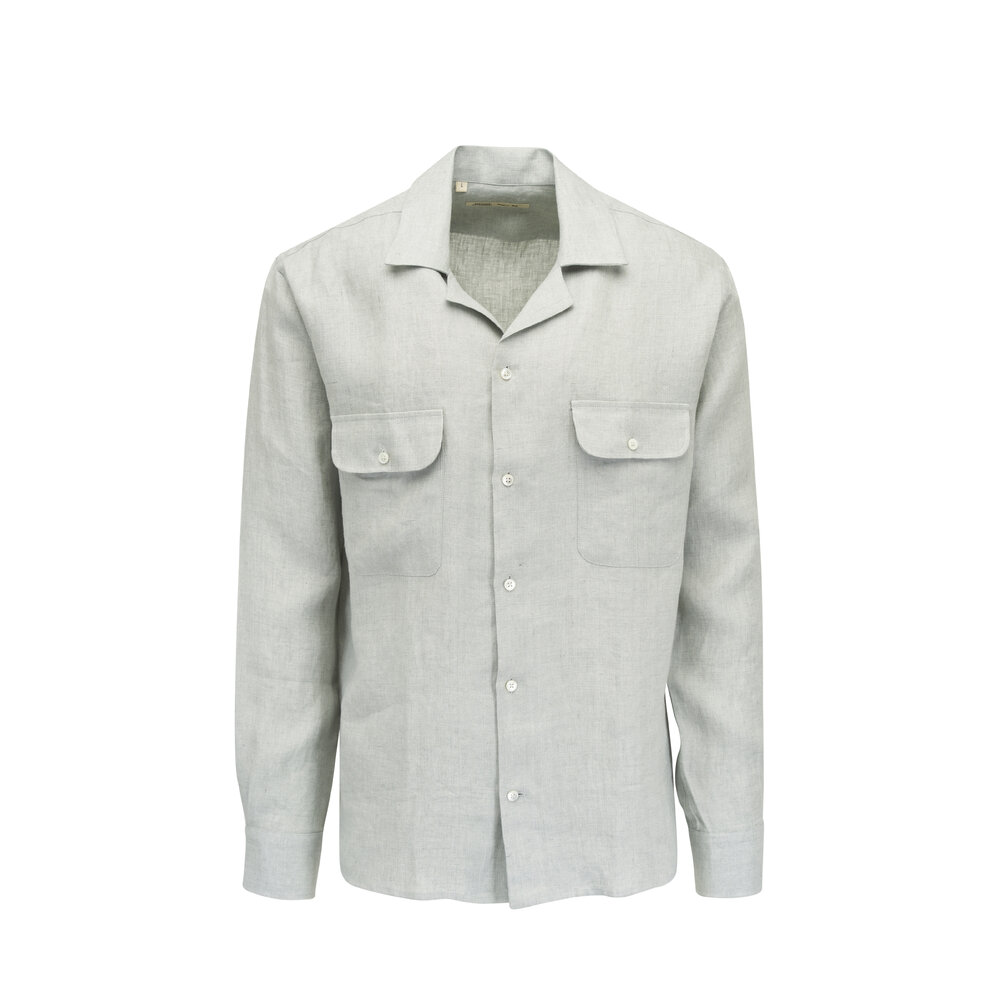 【KOOLOSET】Sage Linen Half Shirt Sage Green Linen Casual Short Sleeves Shirt – Gothilo