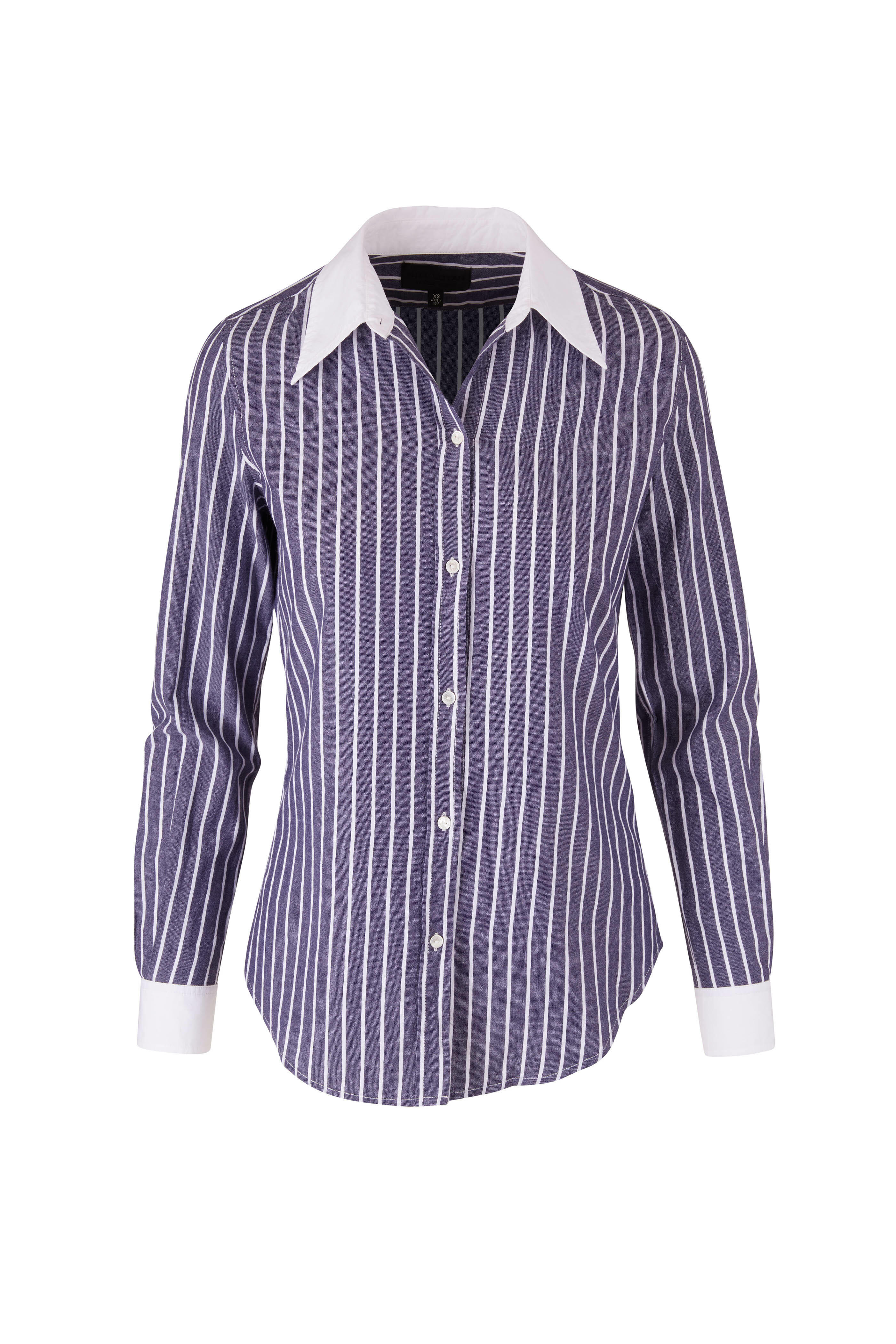 Buy Purple Cotton Poplin Stripe Spread Button Down Shirt For Women