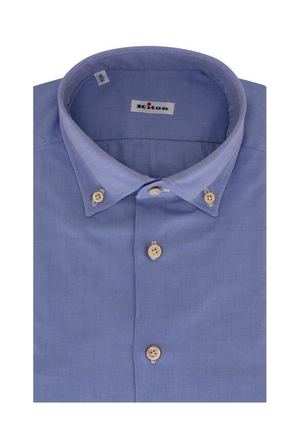 Kiton - Oxford Blue Microcheck Cotton Dress Shirt 