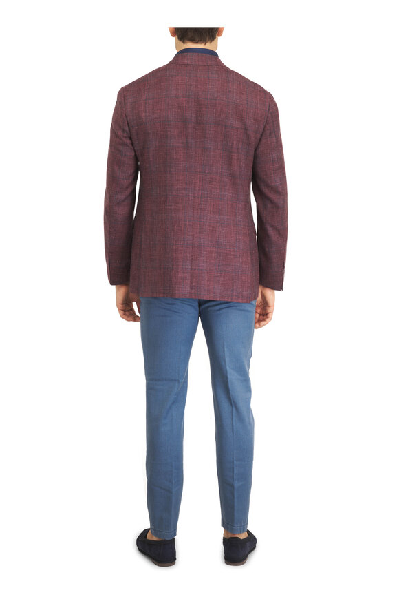 Canali Red & Navy Subtle Plaid Sportcoat - view 3