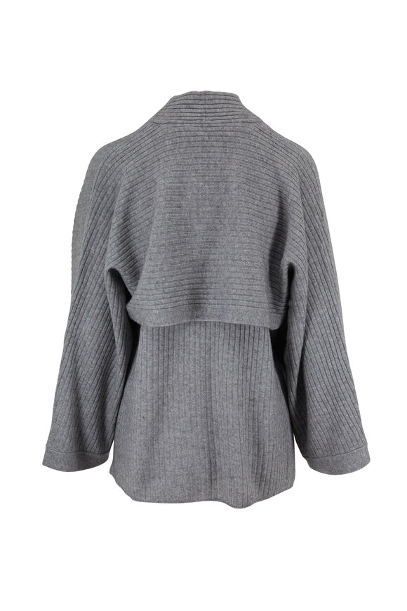 Vince - Gray Ribbed Wool & Cashmere Split Panel Cardigan