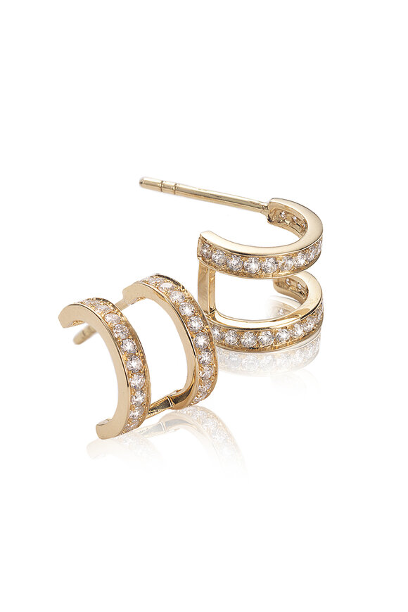 Nam Cho 18k Yellow Gold Modern Stud Double Pave Earring